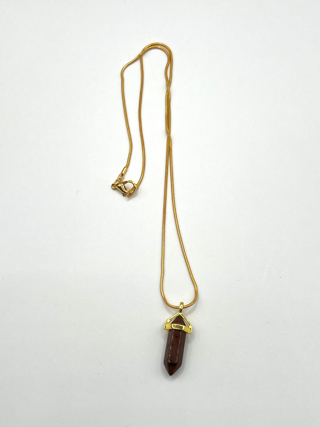 Red Jasper 1" Hexagon Gold Crystal Point Pendant Necklace