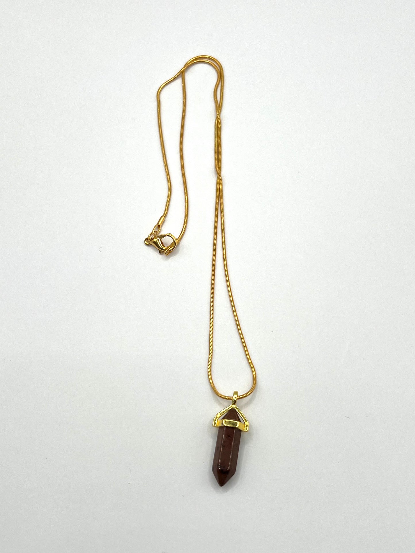 Red Jasper 1" Hexagon Gold Crystal Point Pendant Necklace