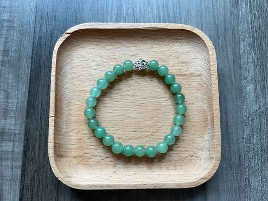 Green Aventurine Bracelet - 8 mm w/ Silver Hamsa Hand