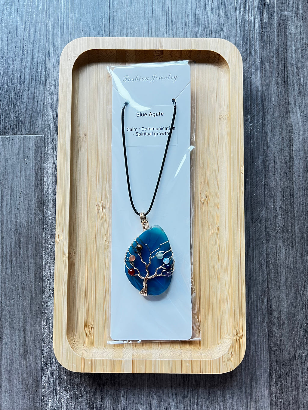 Blue Agate Slice Chakra Pendant Necklace