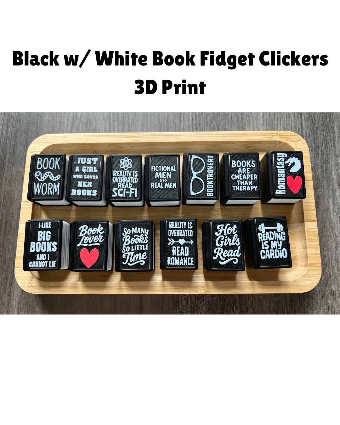 Black w/ White Book Fidget Clicker 3D Print