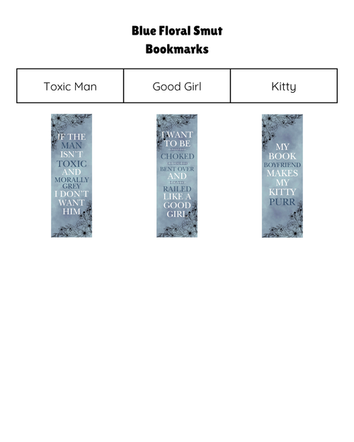 Blue Floral Smut Bookmarks