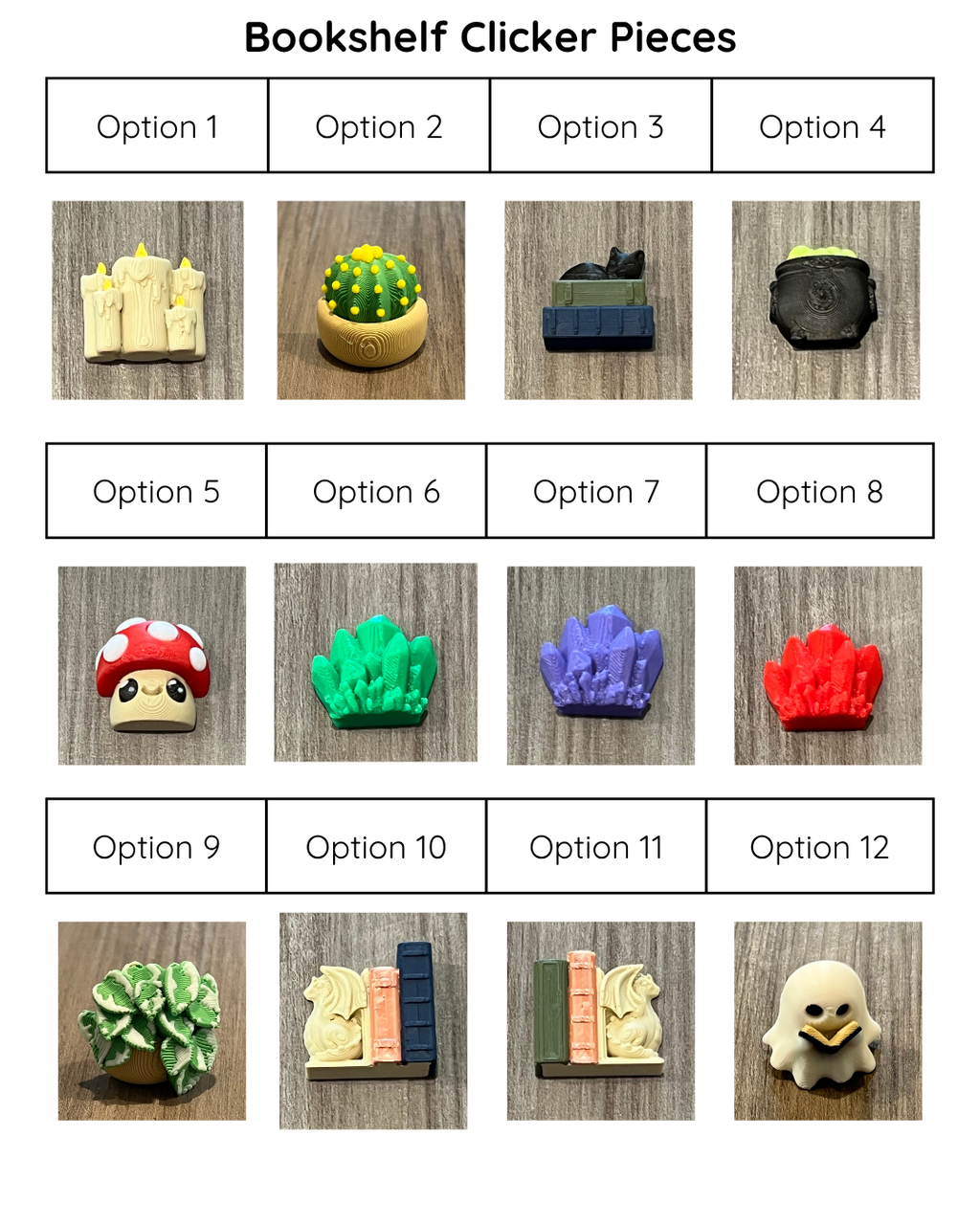 Create Your Own - Bookshelf Clicker - 4 Clickers - 3D Print