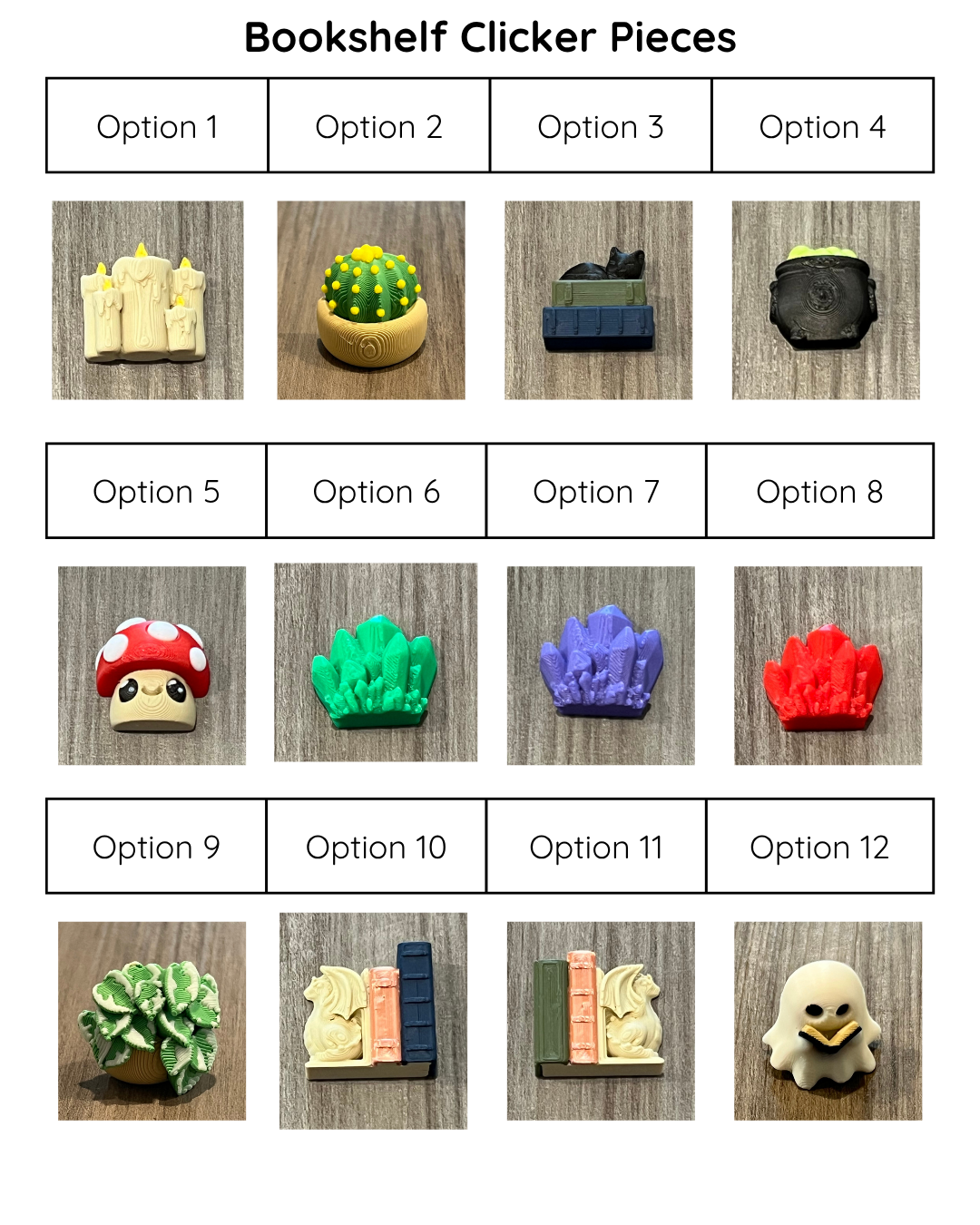 Create Your Own - Bookshelf Clicker - 4 Clickers - 3D Print