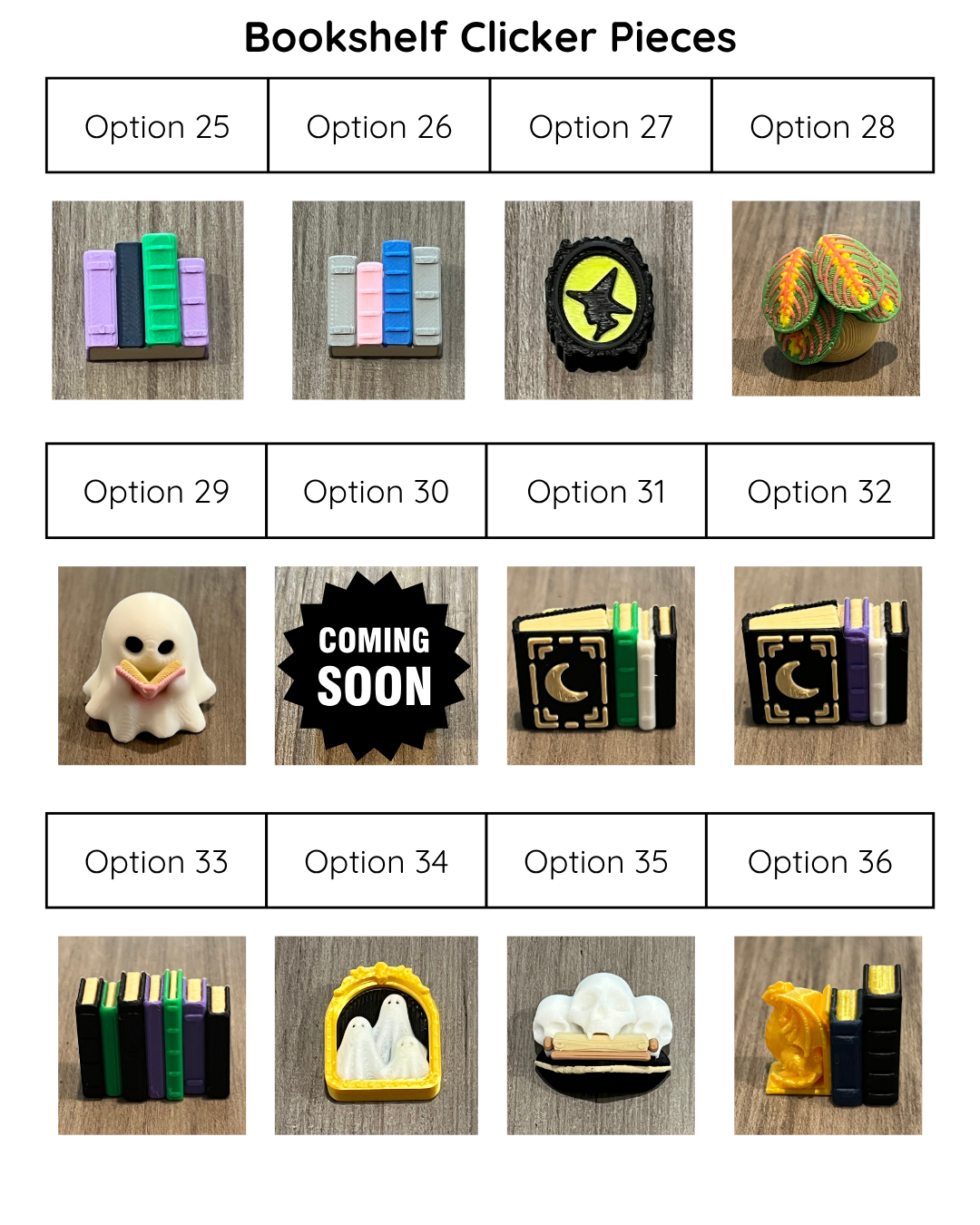Create Your Own - Bookshelf Clicker - 4 Clickers - 3D Print