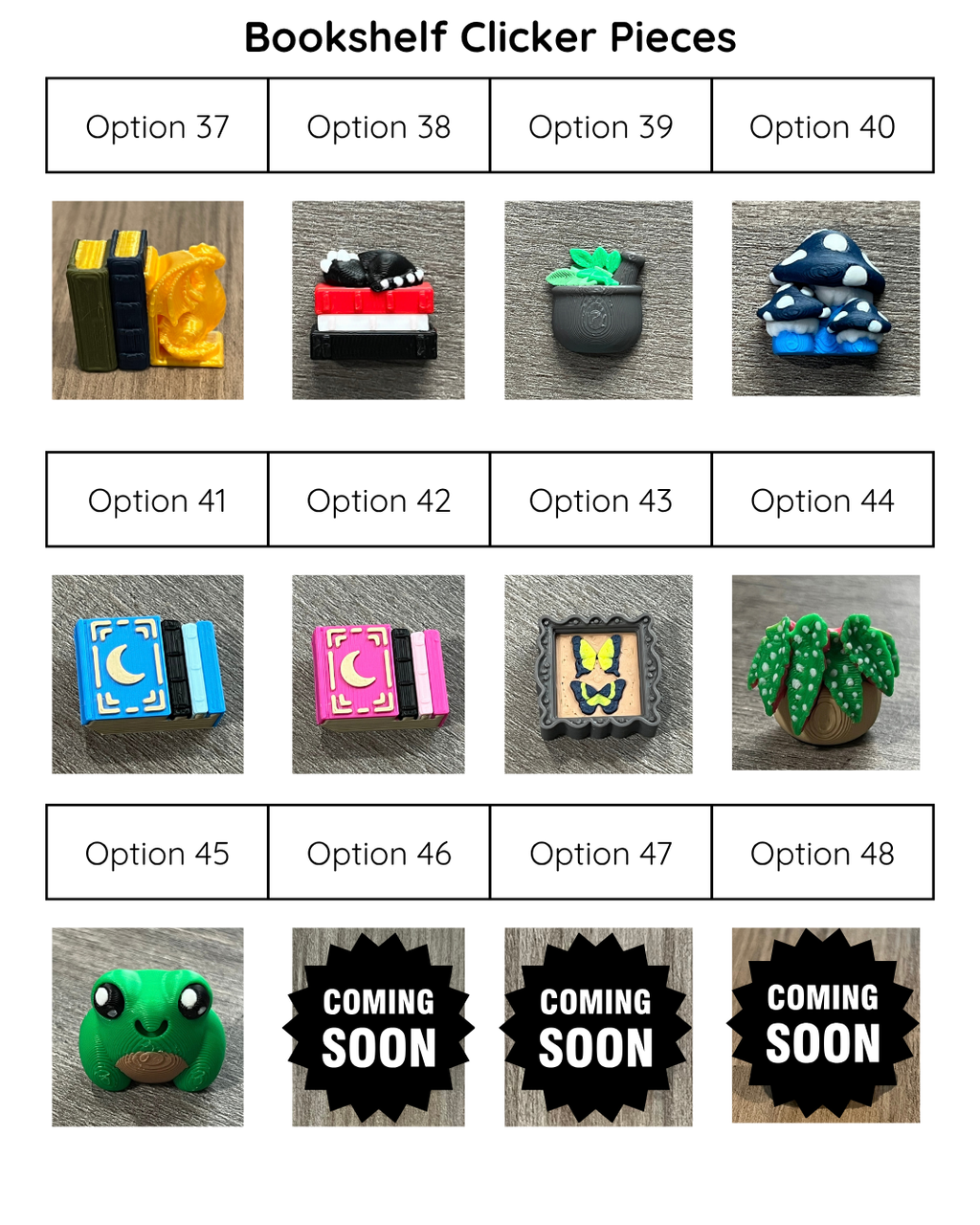 Create Your Own - Bookshelf Clicker - 4 Clickers - 3D Print