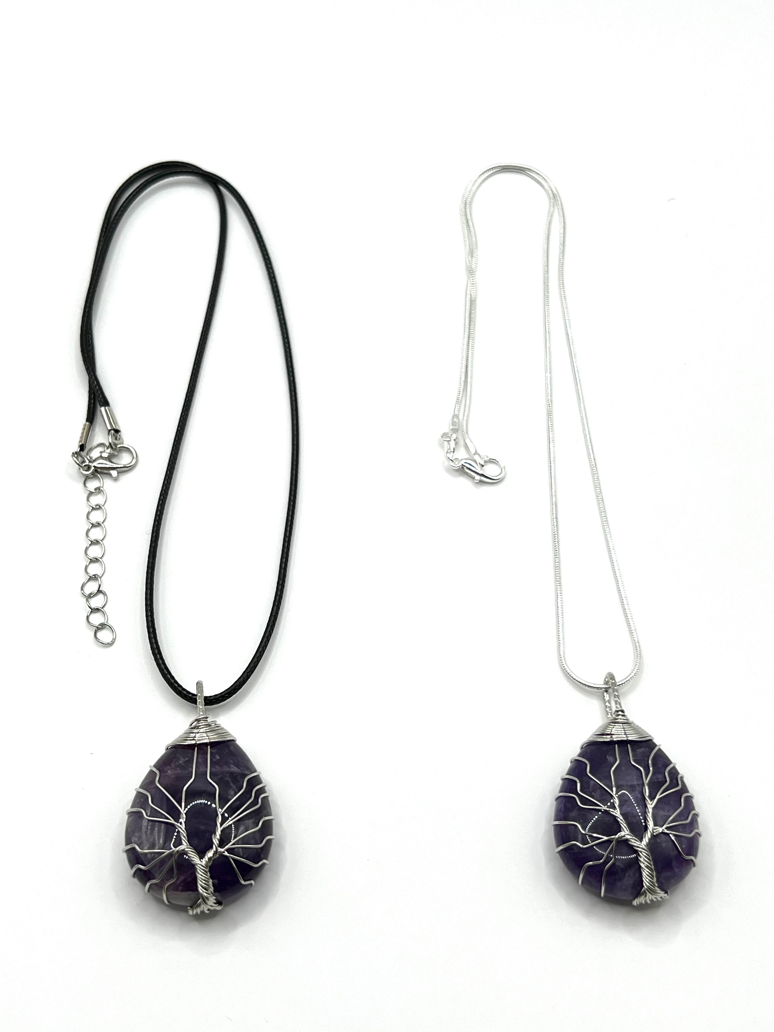 Blue Sandstone Tree of Life on Tear Pendant Necklace