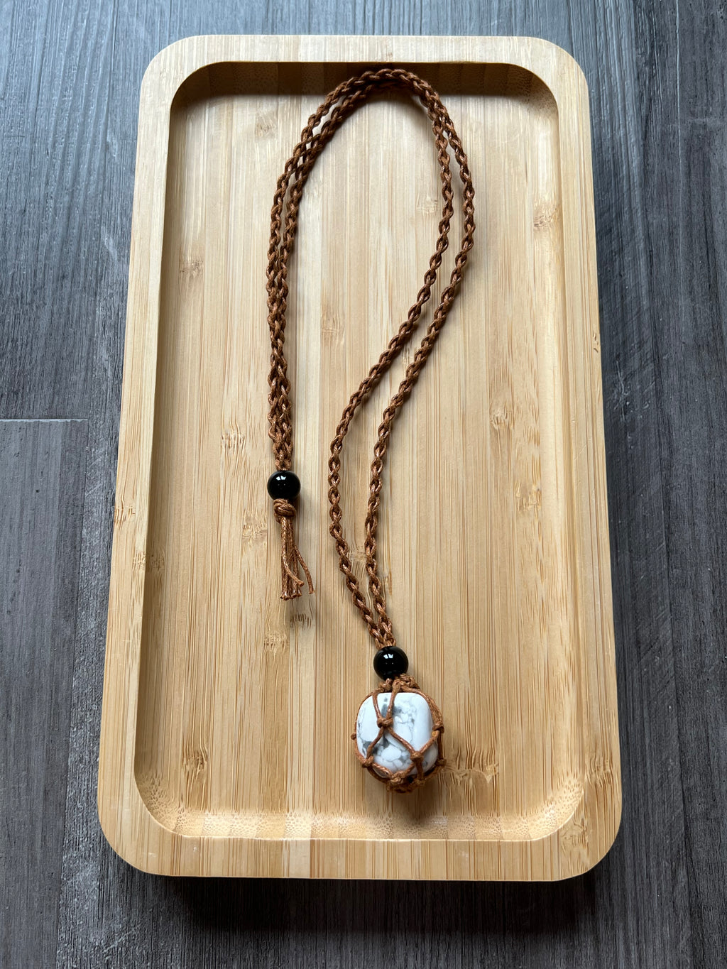 Brown Hemp Necklace w/ White Howlite Stone
