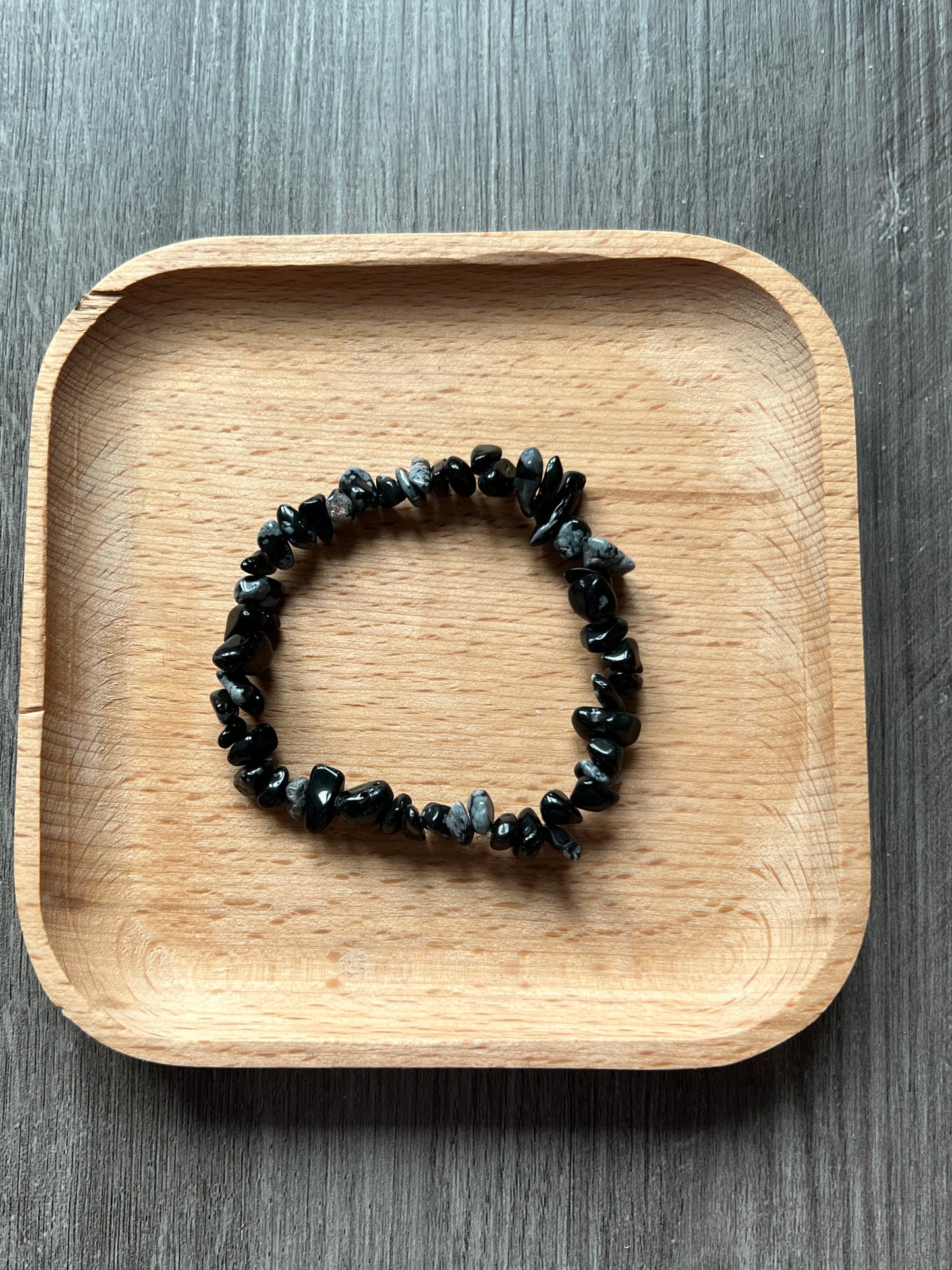 Snowflake Obsidian Chip Bracelet