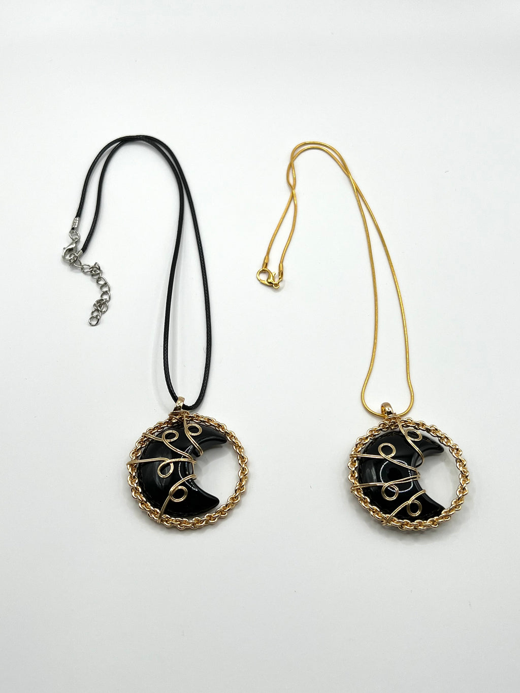 Obsidian Moon Pendant Necklace