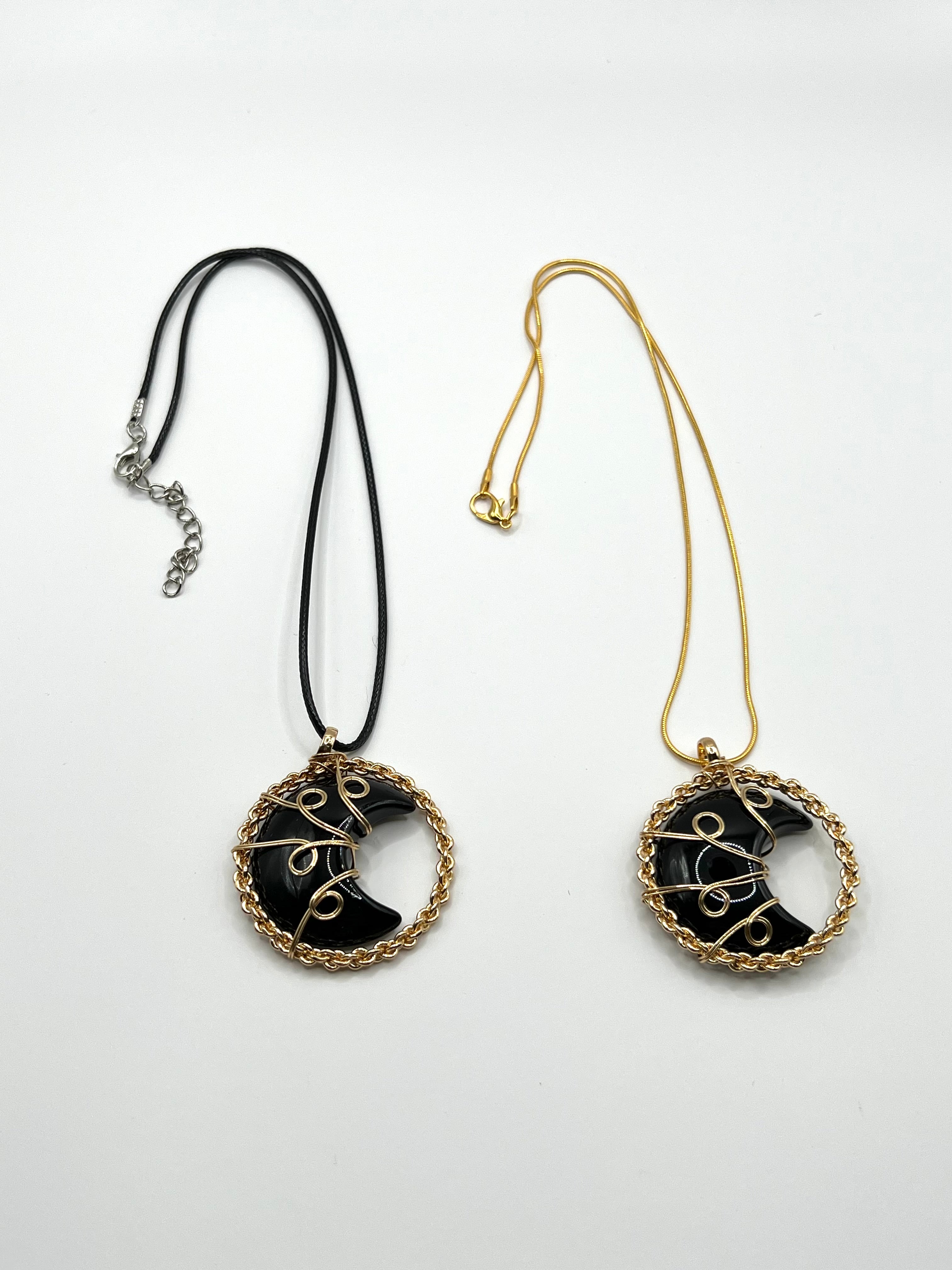 Obsidian Moon Pendant Necklace