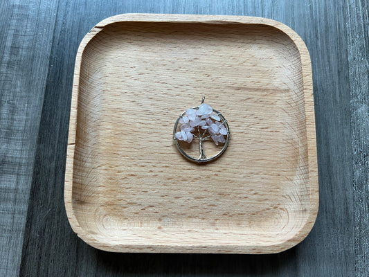 Rose Quartz Tree of Life in Silver Circle