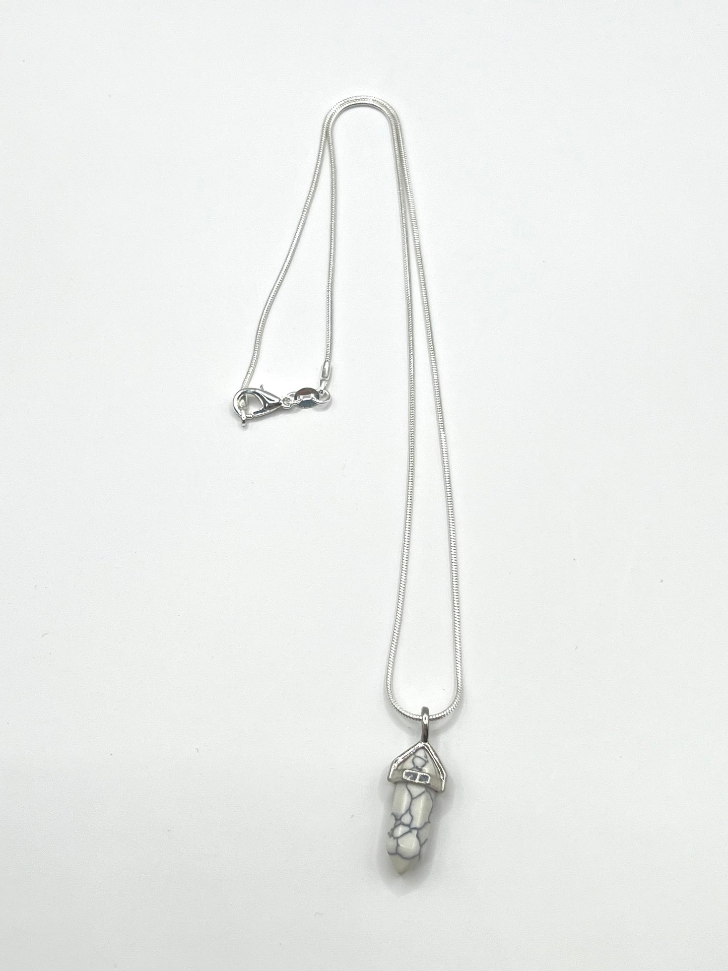 Howlite 1" Hexagon Silver Crystal Point Pendant Necklace