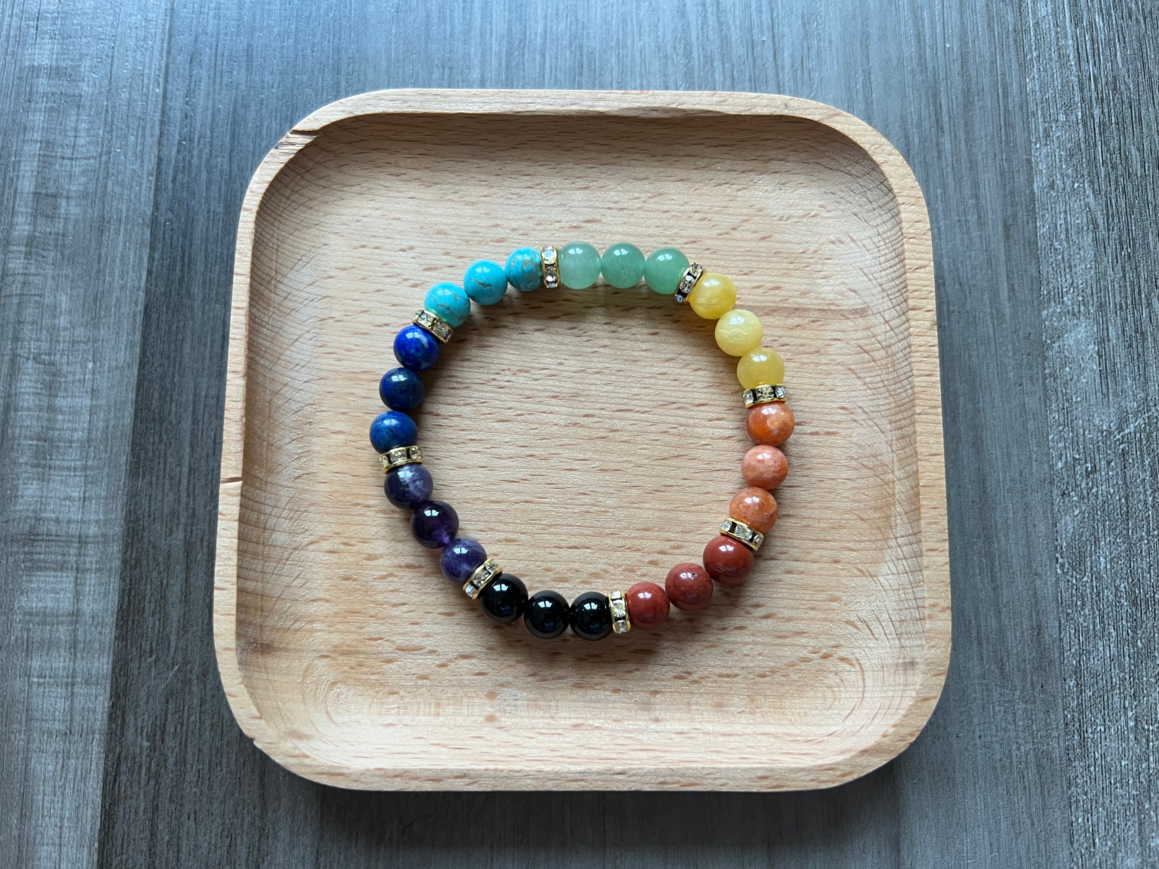 Chakra Bracelet - 6 mm w/ Gold Rhinestones