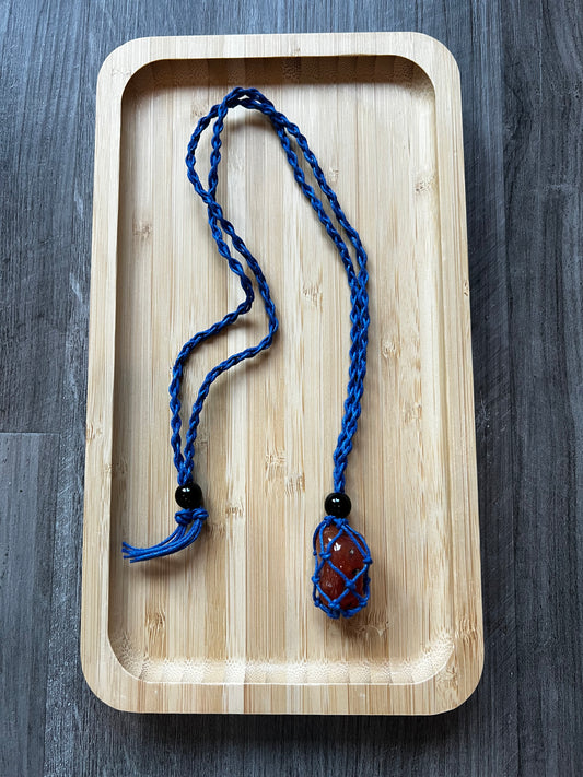 Blue Hemp Necklace w/ Carnelian Stone