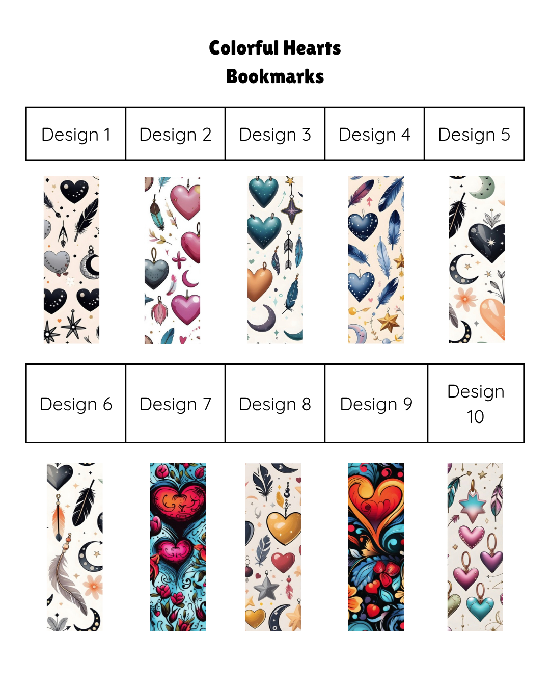 Colorful Hearts Bookmarks