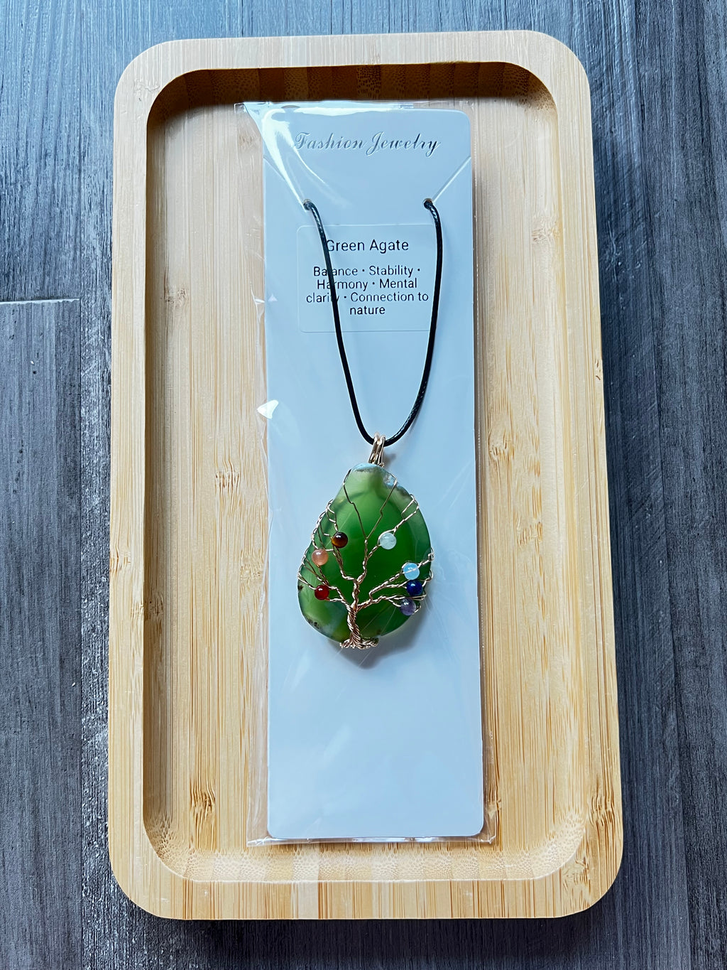 Green Agate Slice Chakra Pendant Necklace
