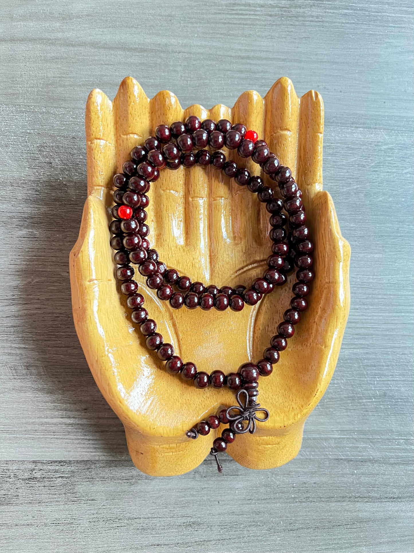 Dark Red Sandalwood Mala Bead Necklace