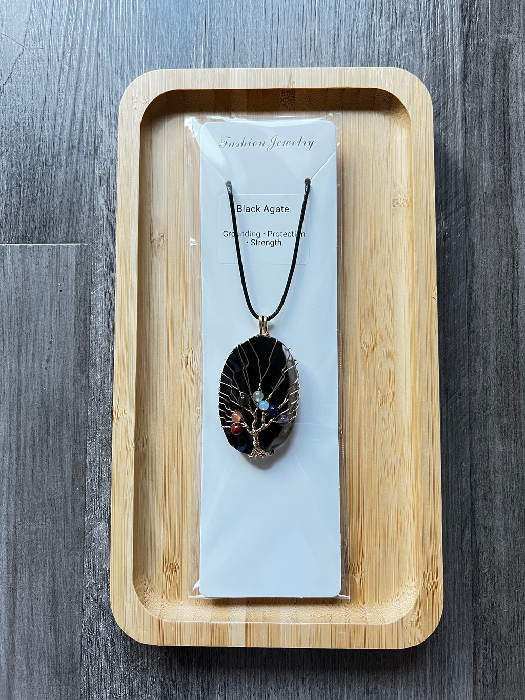 Black Agate Slice Chakra Pendant Necklace