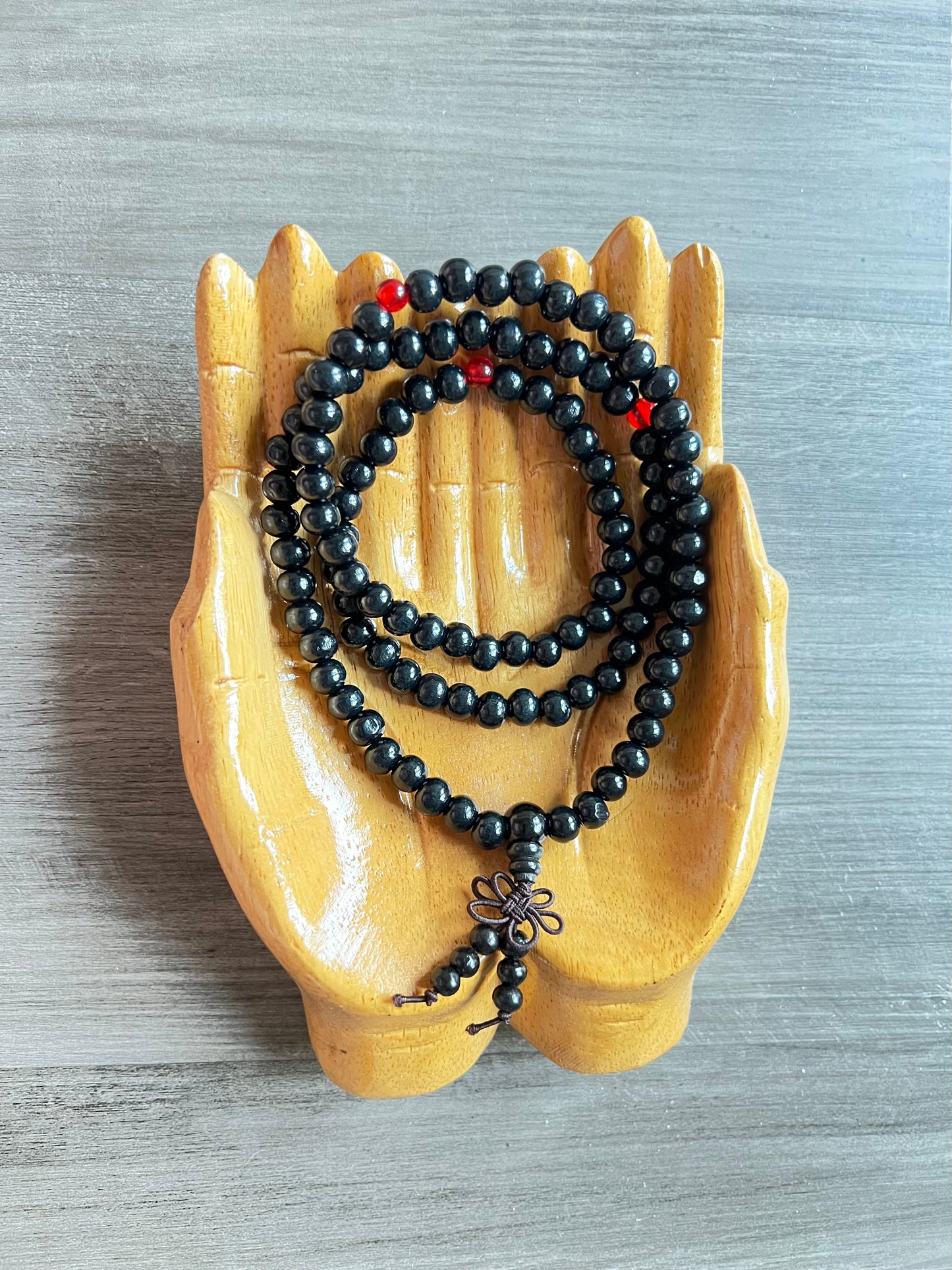 Black Sandalwood Mala Bead Necklace - Red