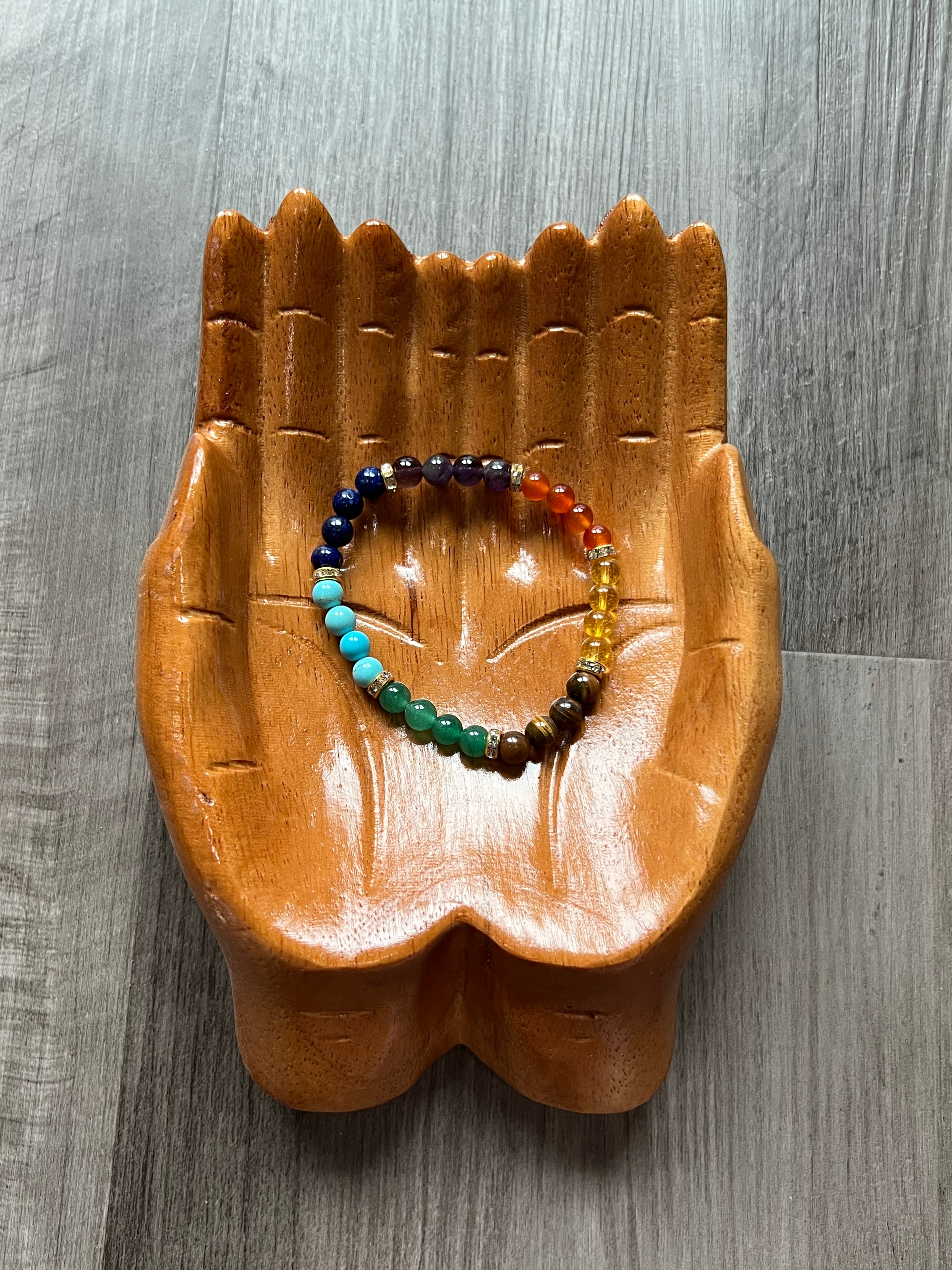 Chakra Bracelet - 6 mm w/ Gold Rhinestones