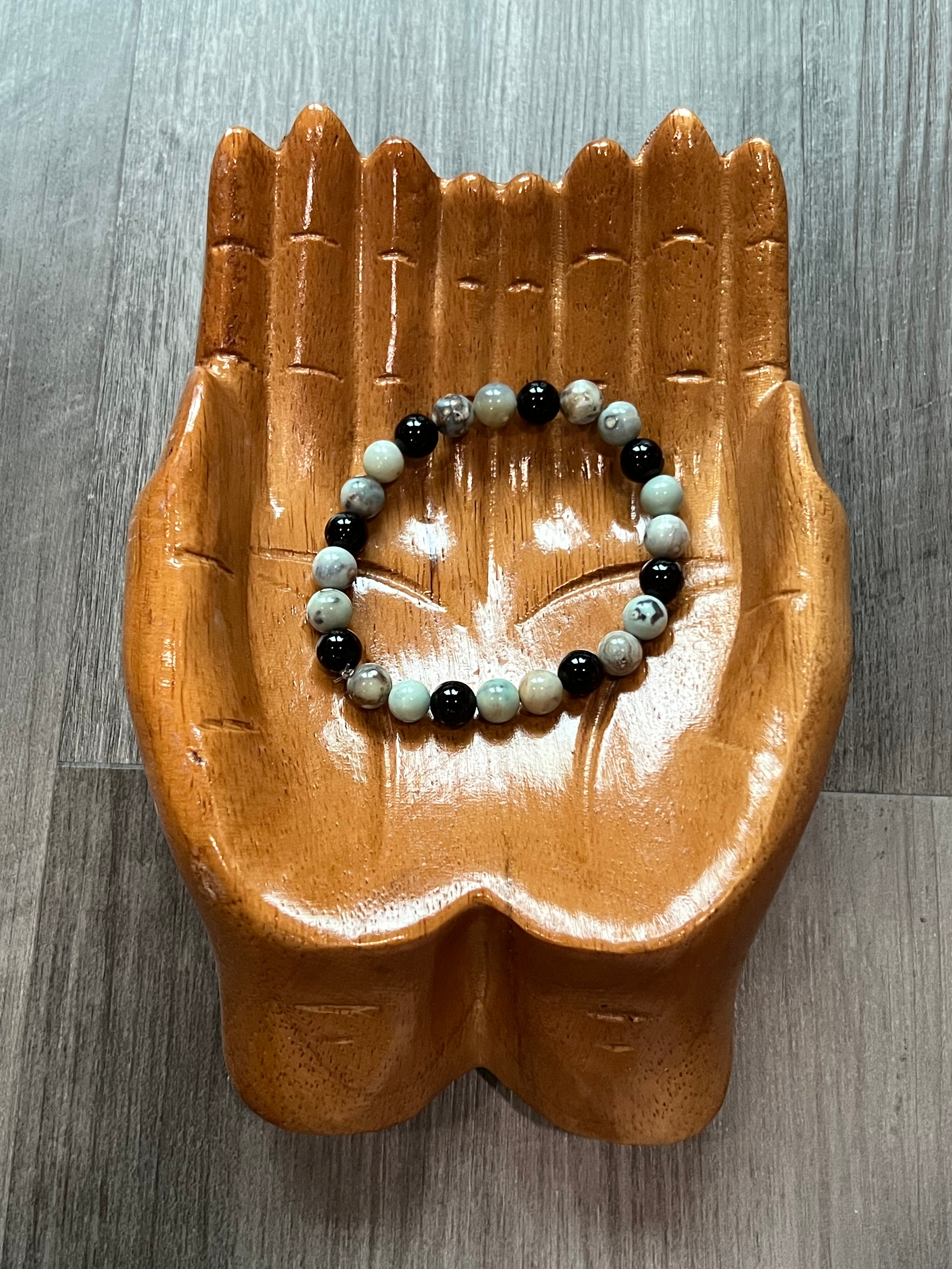 Dragon Skin Agate & Black Agate Bracelet - 8 mm