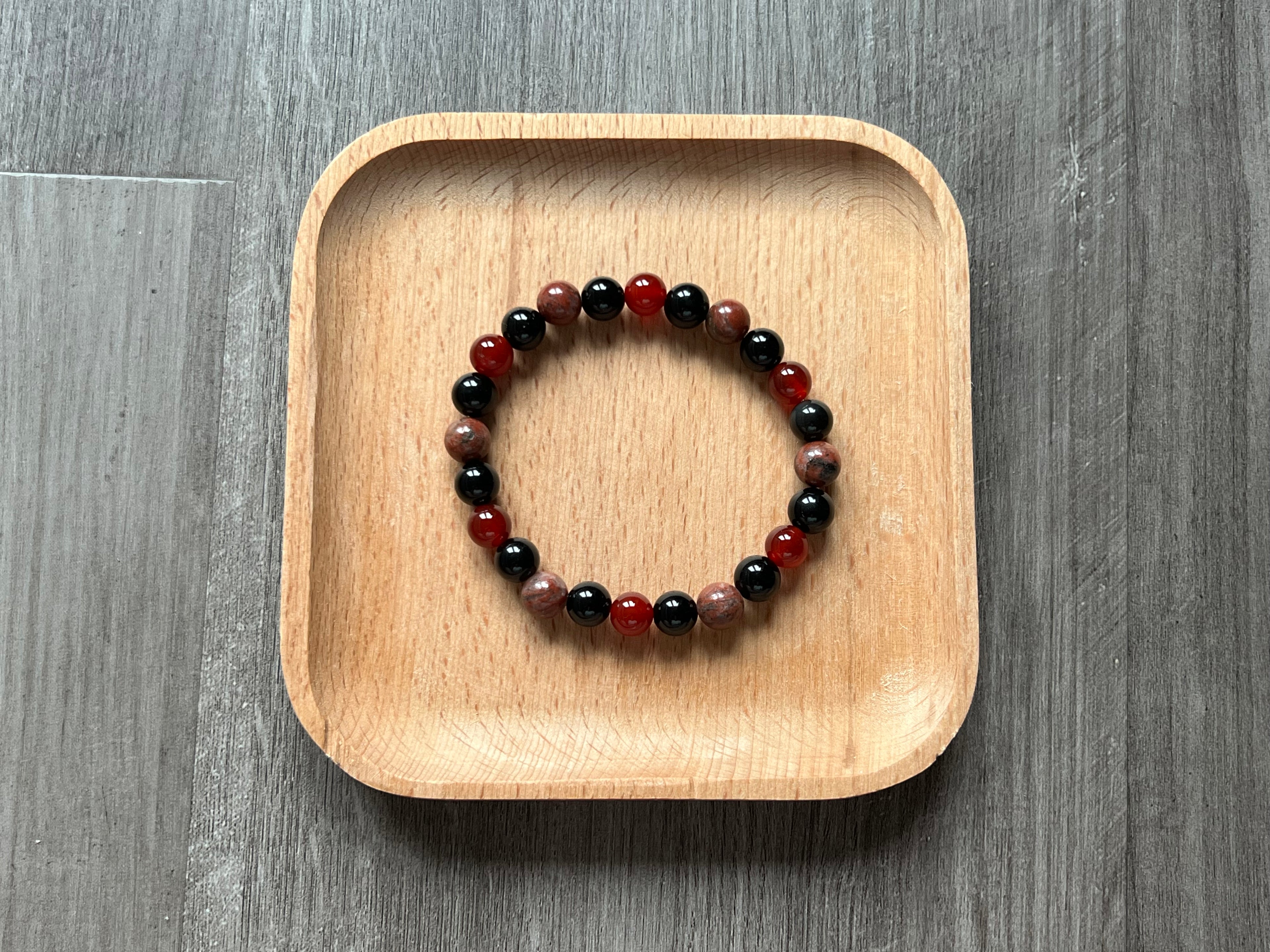 Carnelian, Red Jasper, and Black Obsidian Bracelet - 8 mm