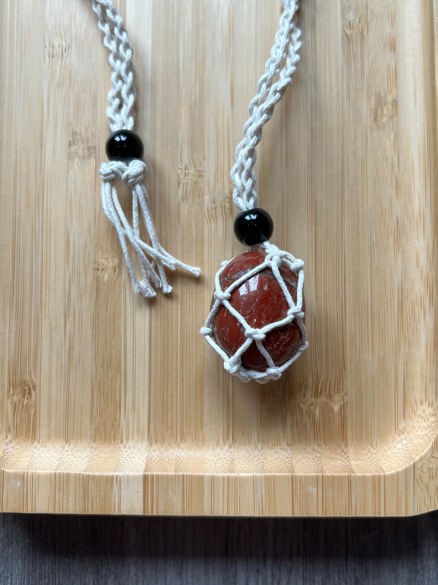 Cream Hemp Necklace w/ Red Jasper