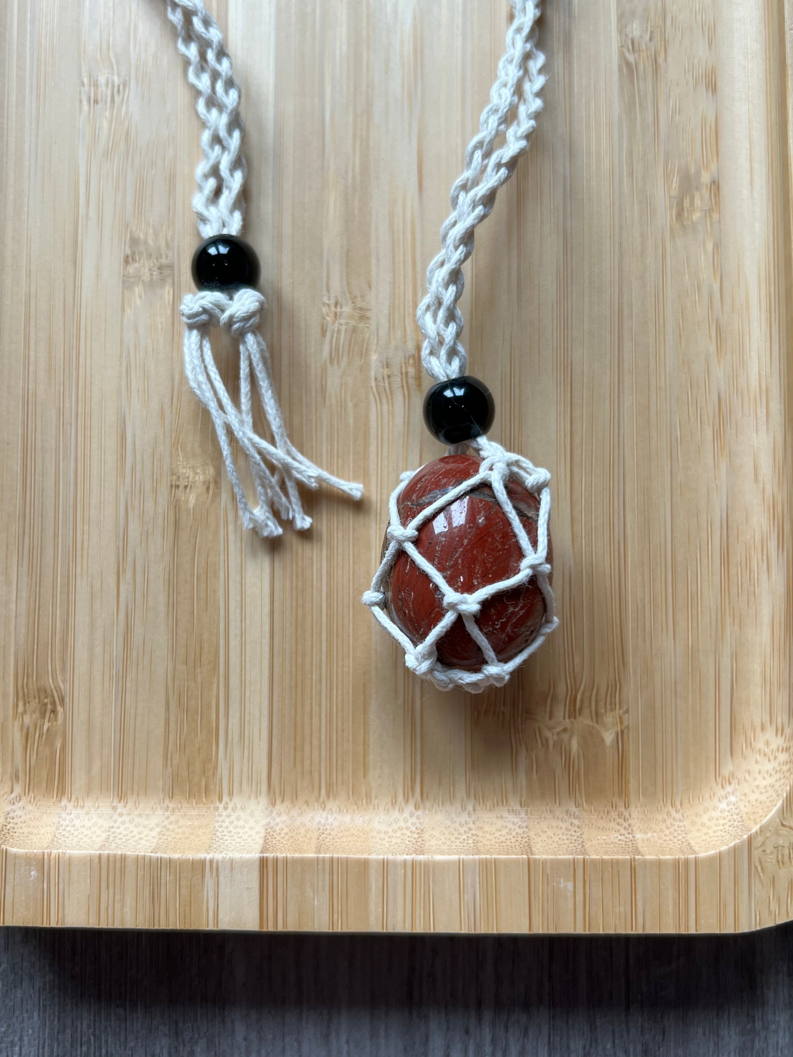Cream Hemp Necklace w/ Red Jasper Stone