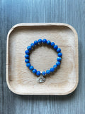 Blue Snake Skin Jasper Bracelet - 8 mm w/ Silver Lotus Flower