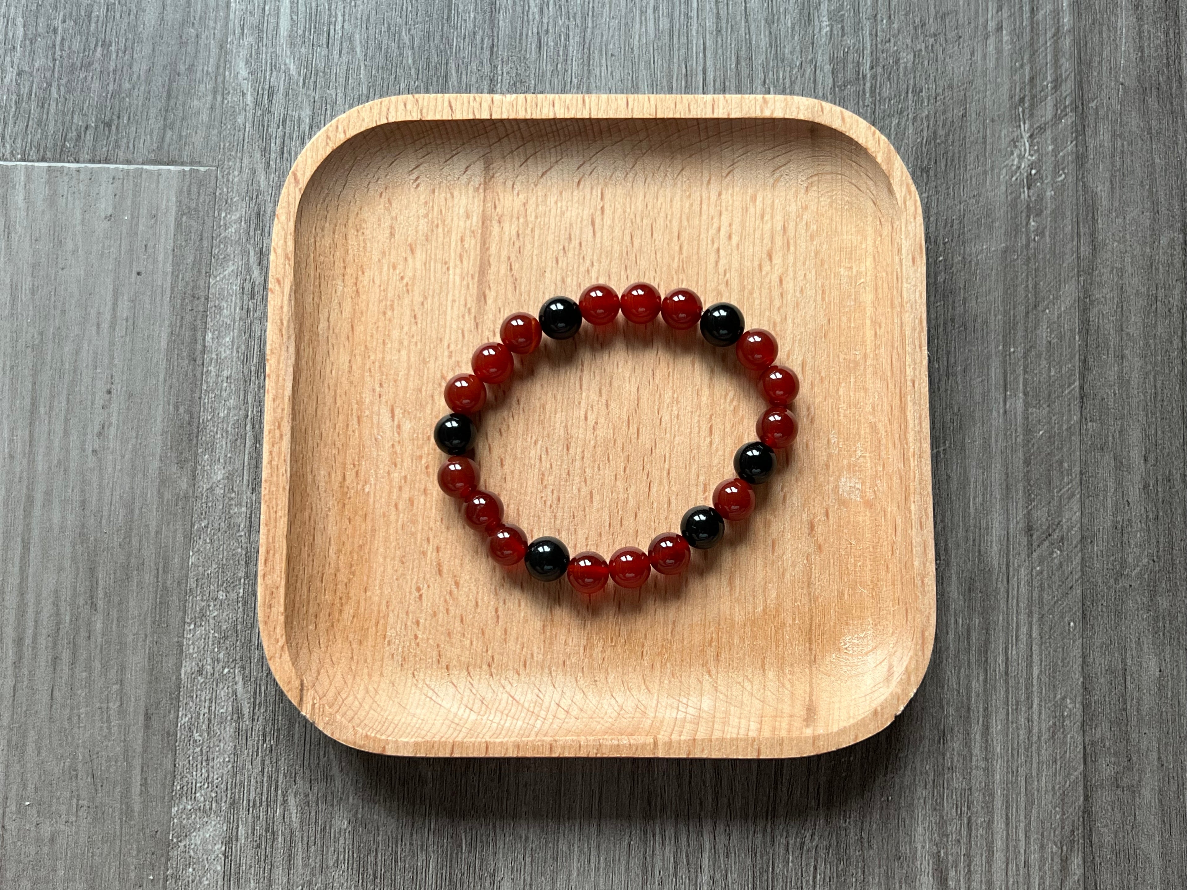 Carnelian and Obsidian Bracelet - 8 mm
