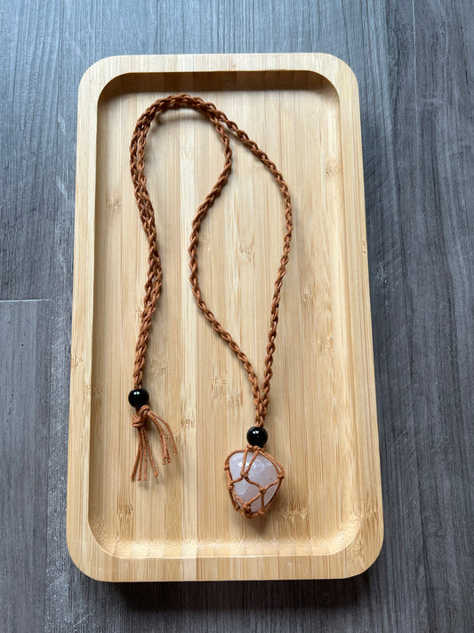 Brown Hemp Necklace w/ Clear Quartz