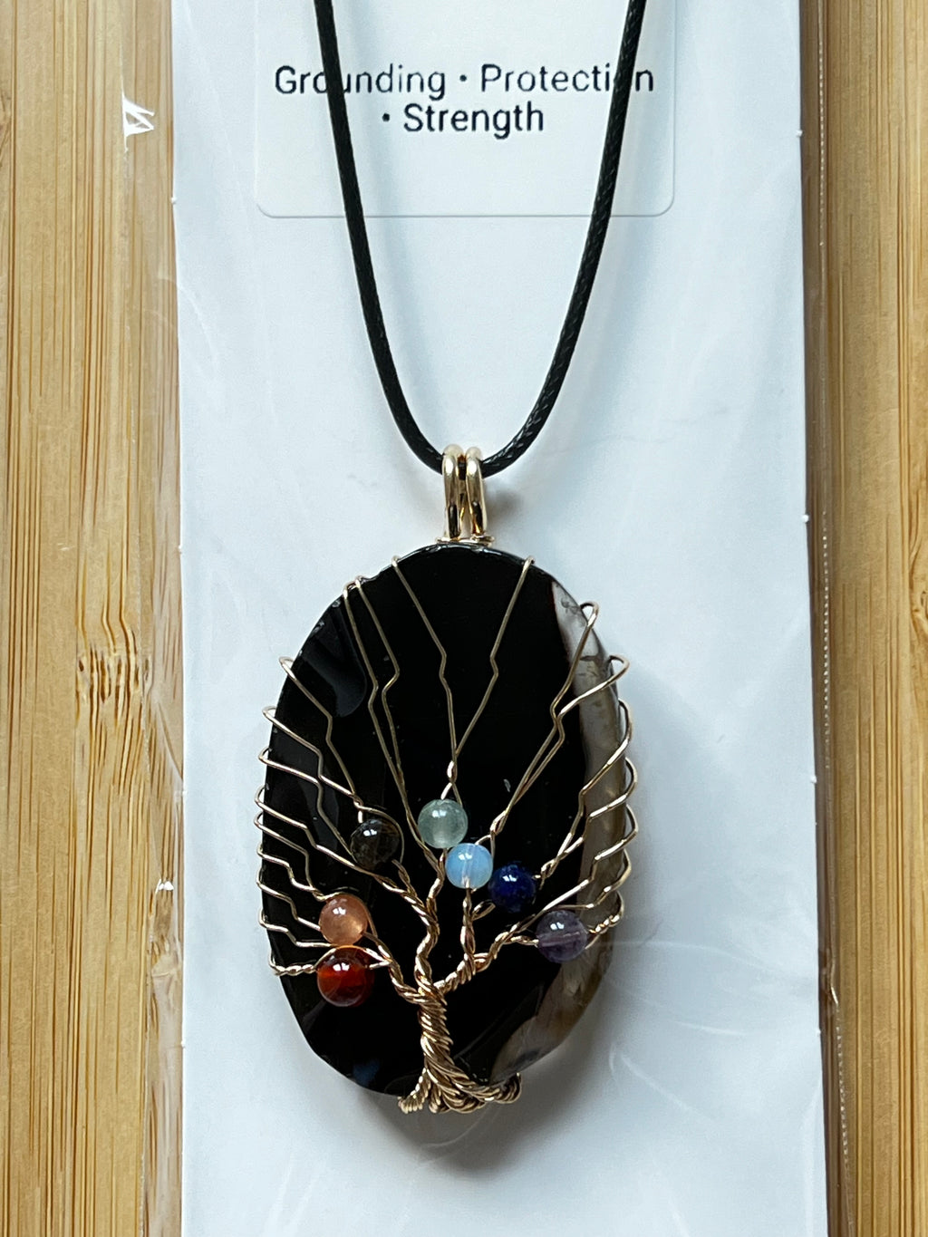 Black Agate Slice Chakra Pendant Necklace