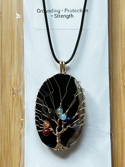 Black Agate Slice Chakra Pendant