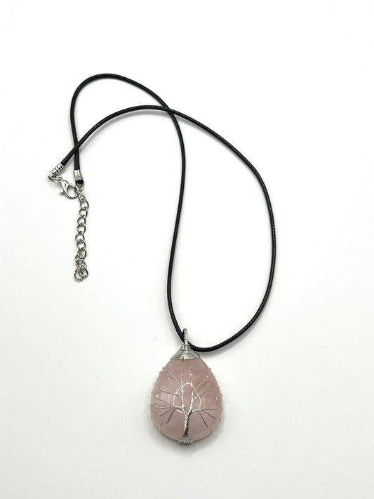 Rose Quartz Tear Pendant Necklace