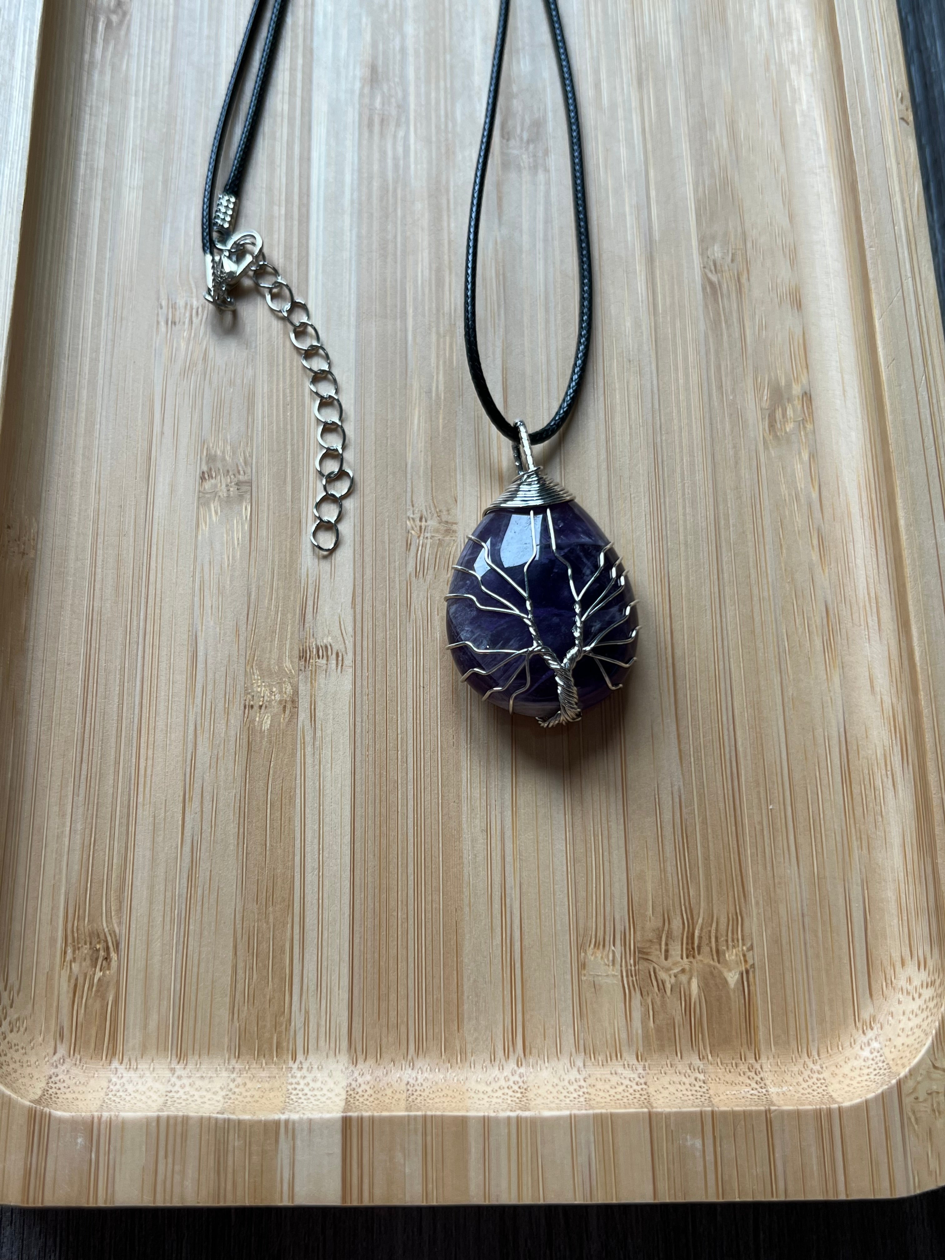 Blue Sandstone Tree of Life on Tear Pendant Necklace