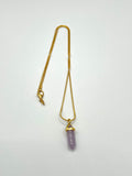 Rose Quartz 1" Hexagon Gold Crystal Point Pendant Necklace