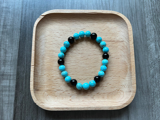Turquoise & Obsidian Bracelet - 8 mm