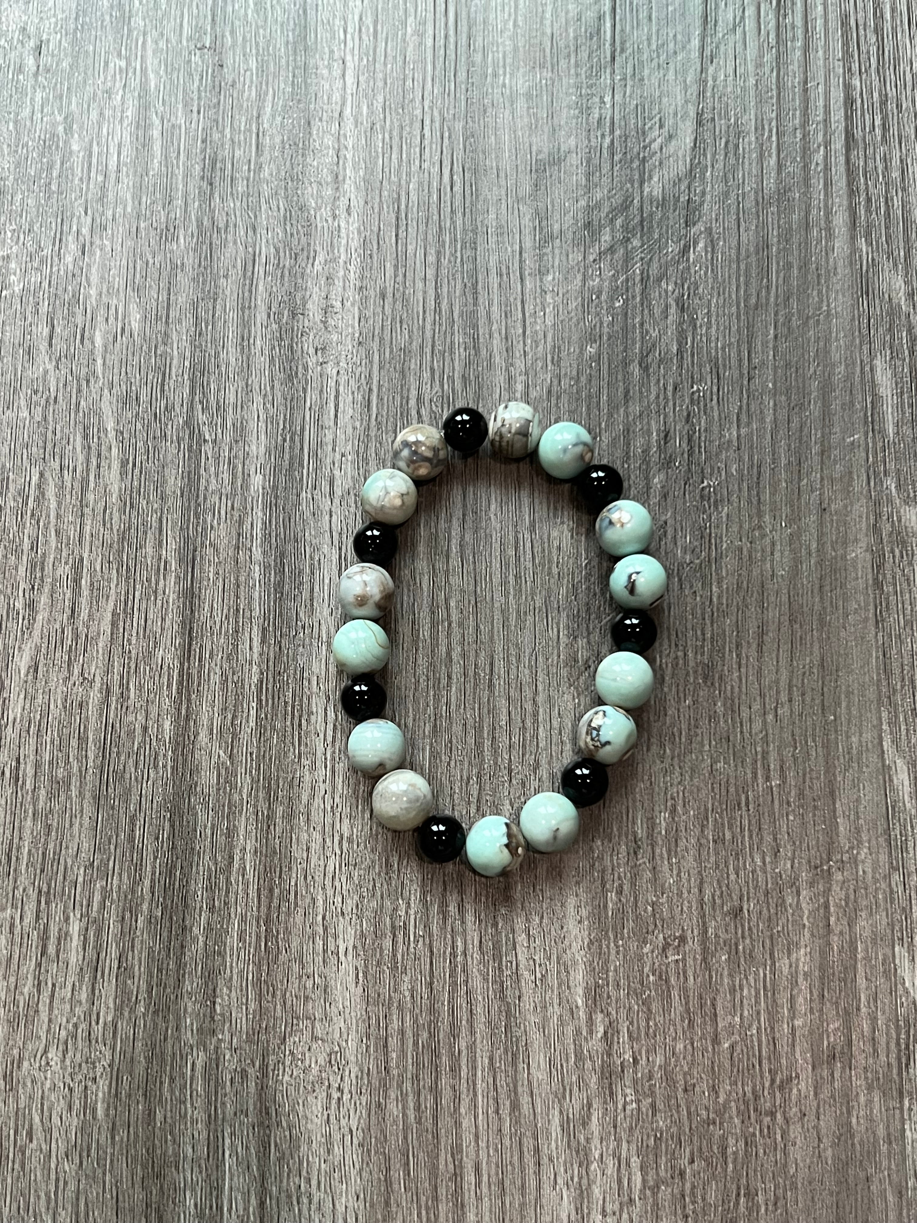 Dragon Skin Agate Bracelet 10 mm & Black Onyx 8 mm