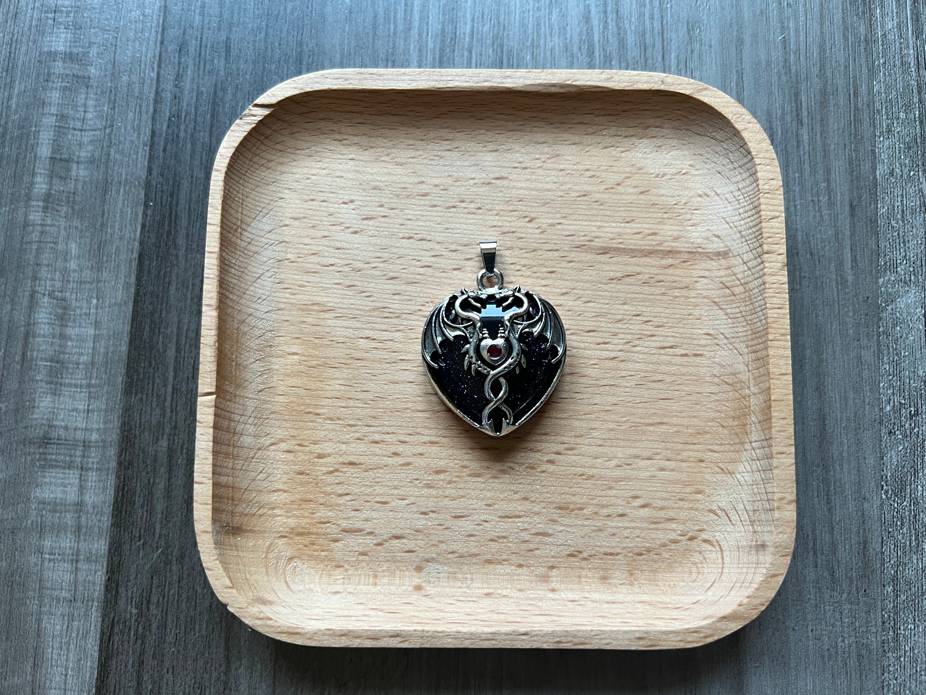 Blue Sandstone Dragon Heart Pendant Necklace