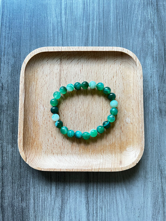 Green Striped Agate Bracelet - 8 mm
