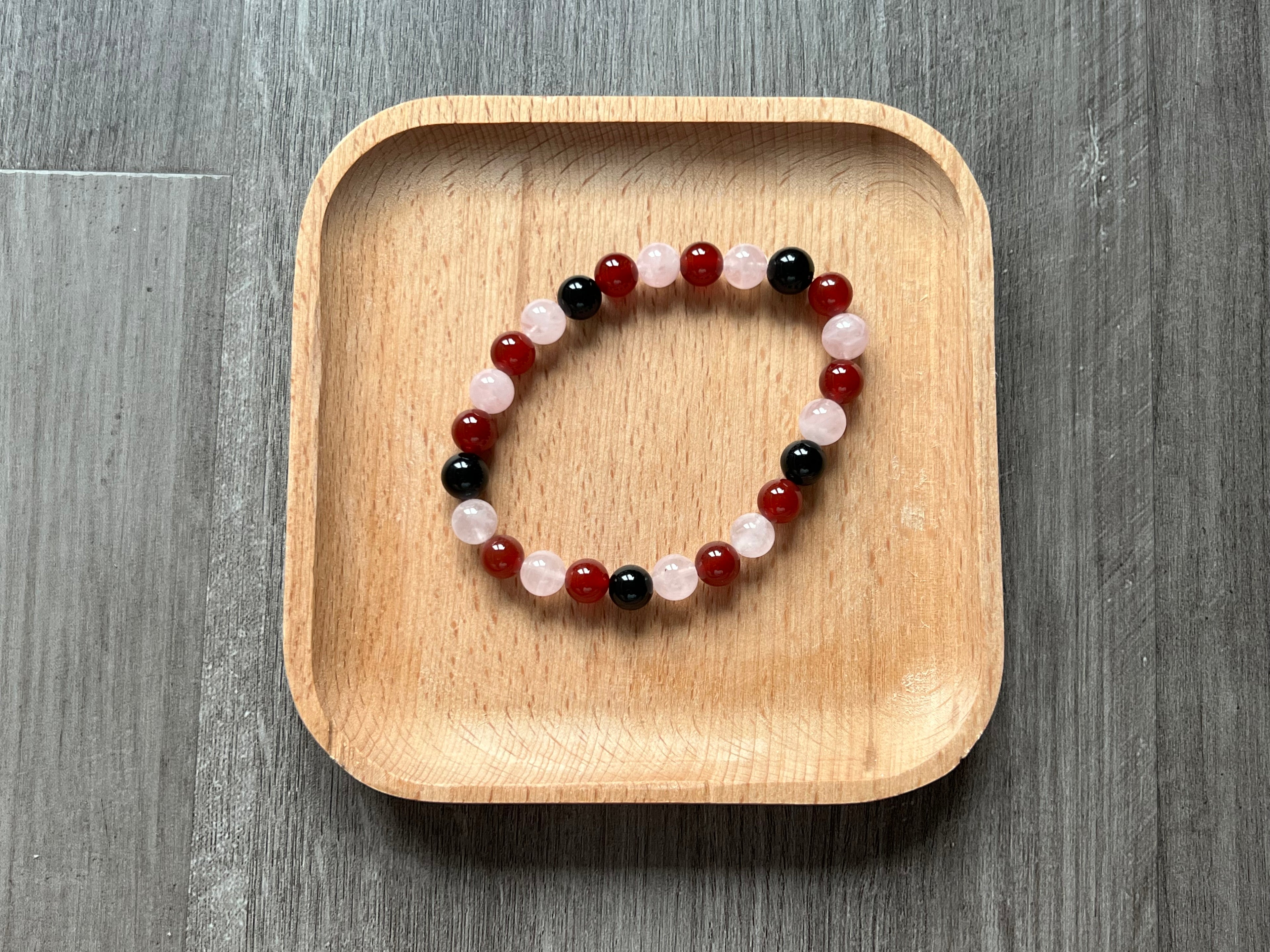 Carnelian, Rose Quartz, and Obsidian Bracelet - 8 mm