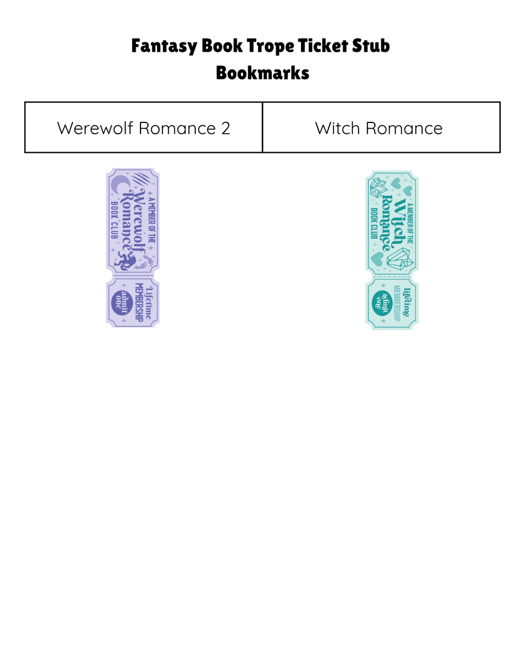 Fantasy Book Trope Ticket Stub Bookmarks