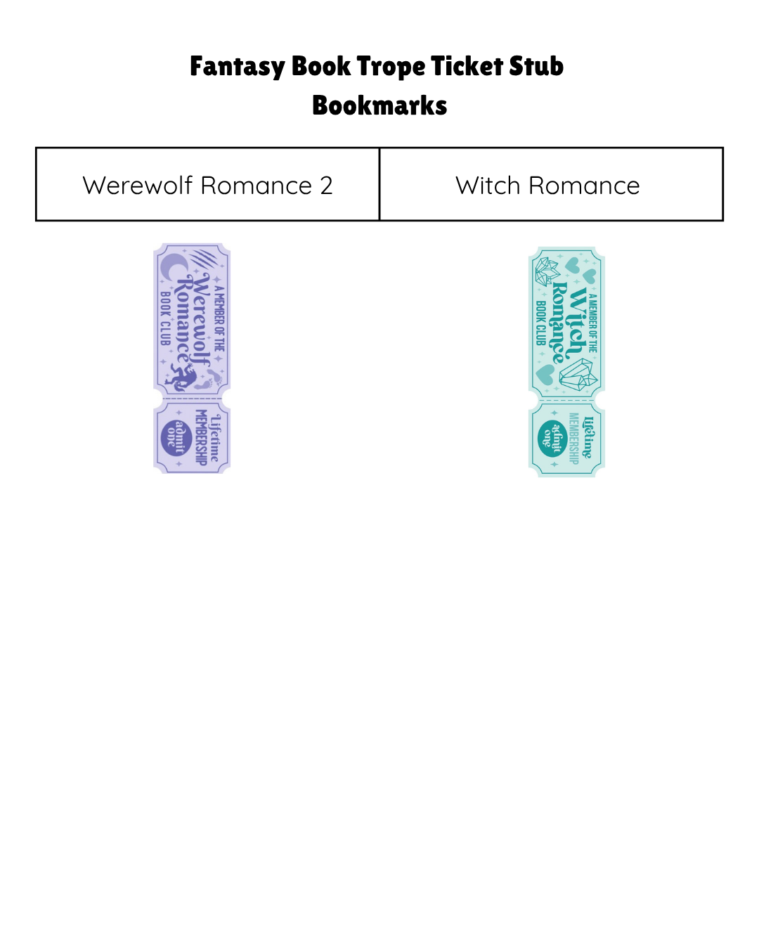 Fantasy Book Trope Ticket Stub Bookmarks