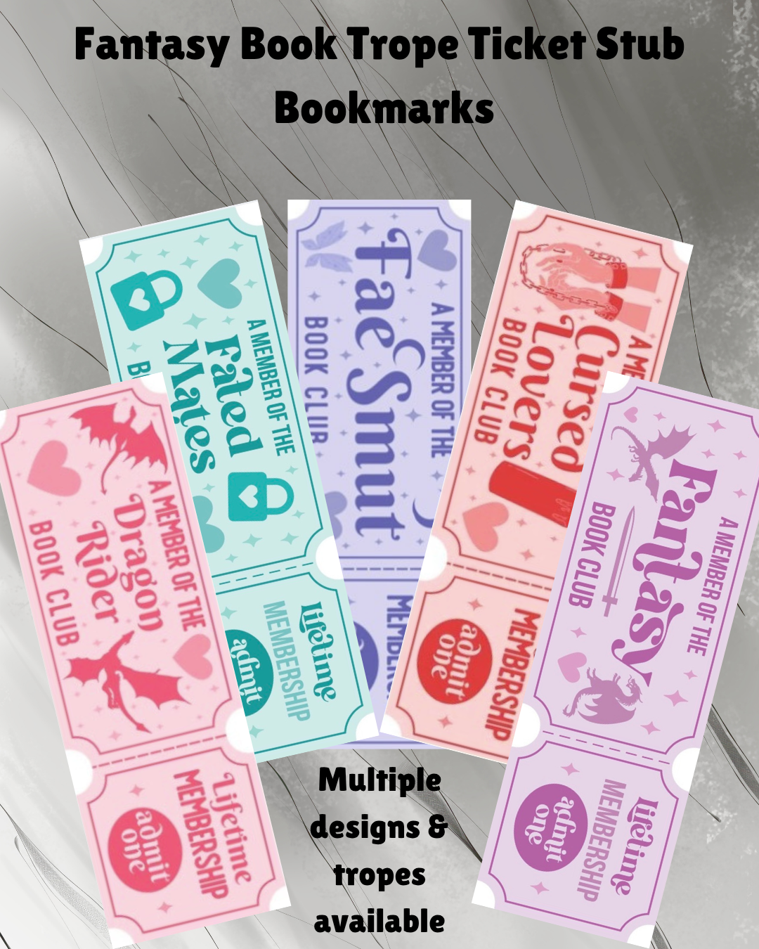 Fantasy Book Trope Ticket Stub Bookmarks