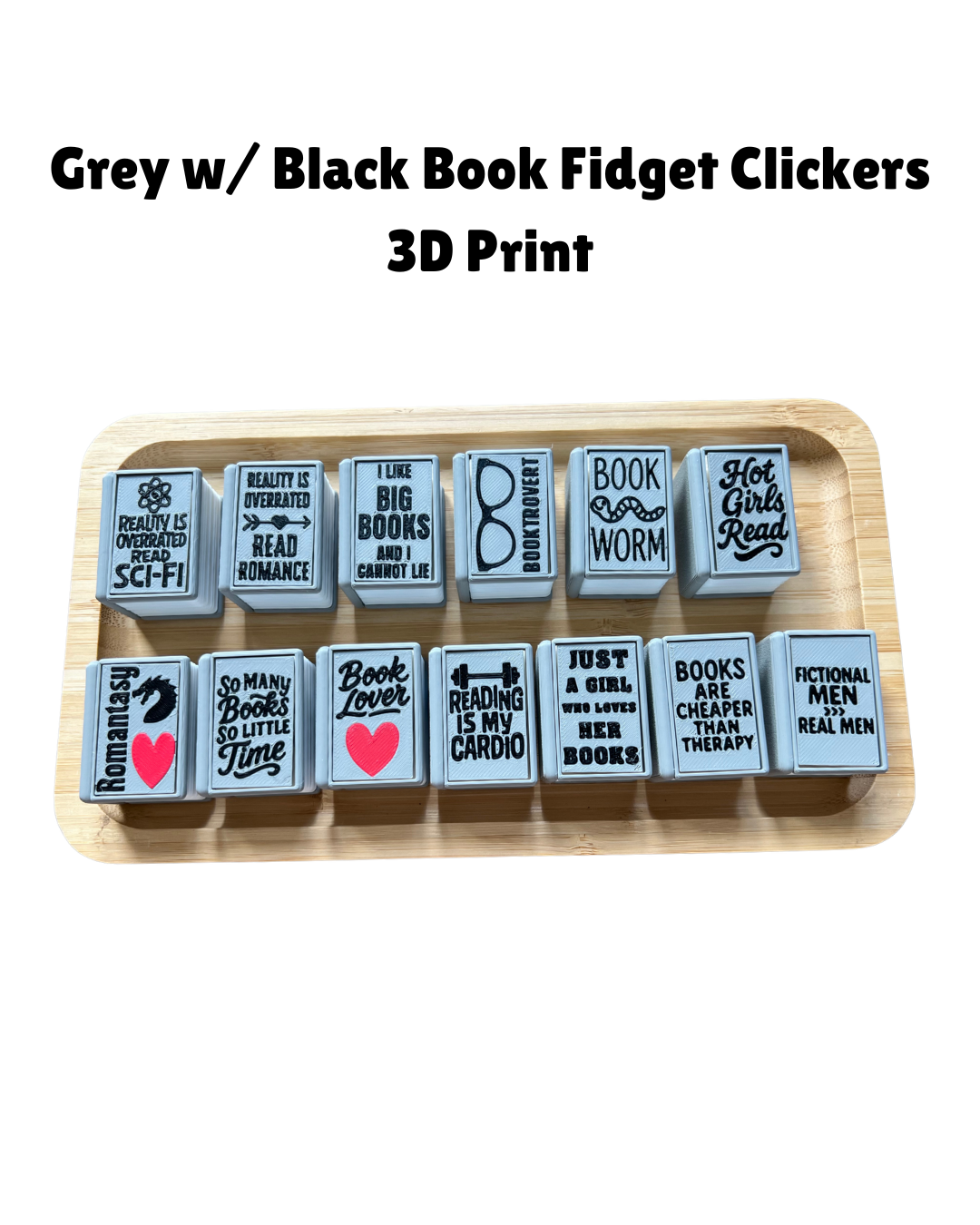 Grey w/ Black Book Fidget Clicker 3D Print