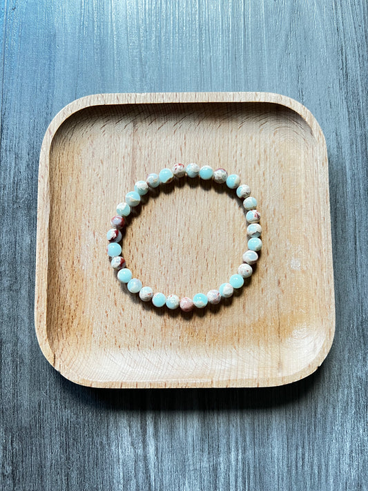 Aqua Snake Skin Jasper Bracelet - 6 mm