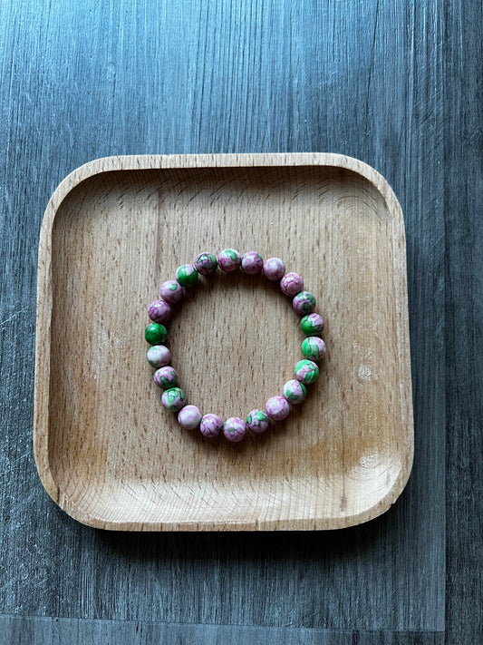 Natural Rain Flower Jade Bracelet - 8 mm