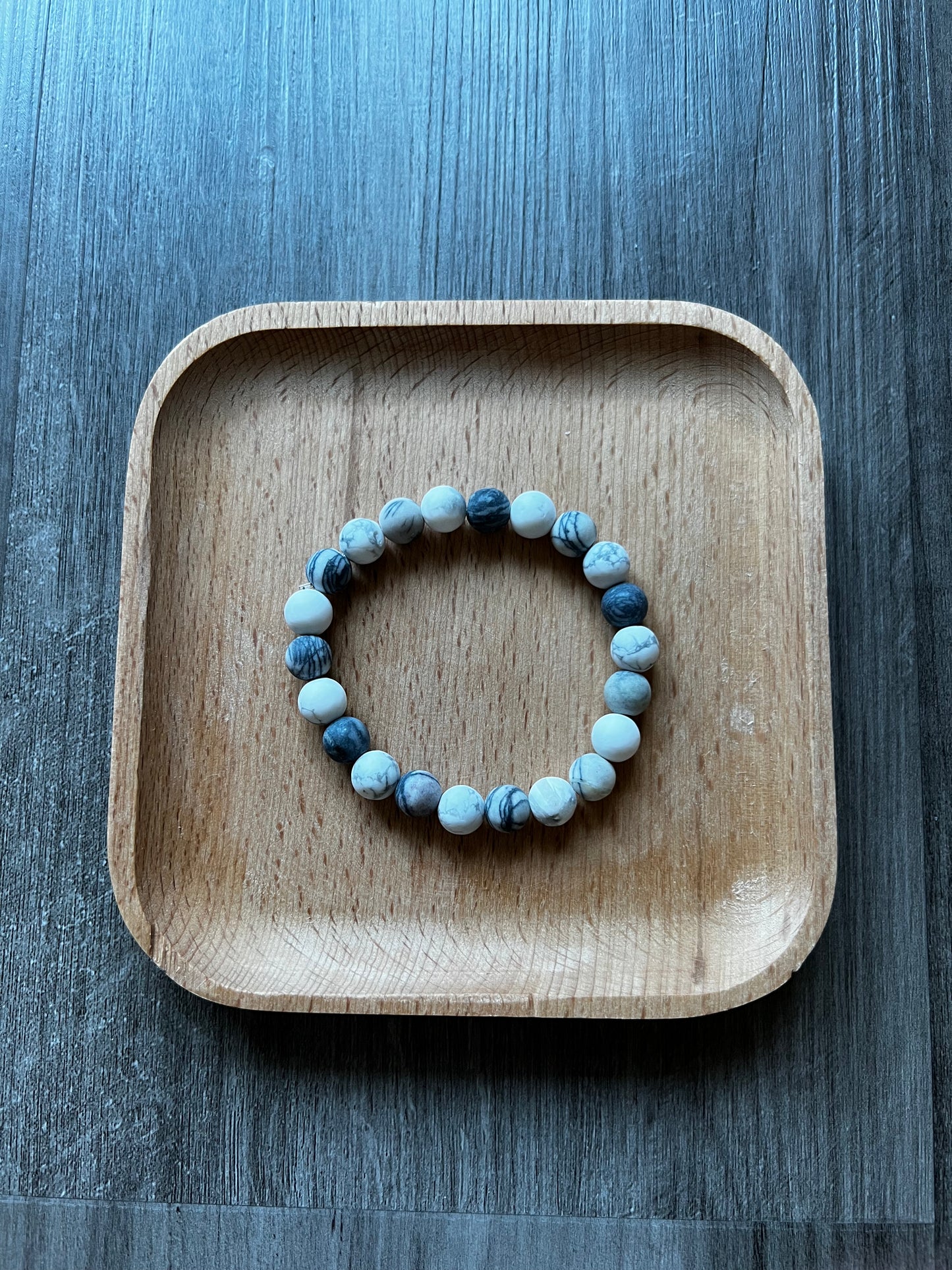 Matte Black Picasso Jade & Matte White Howlite Bracelet - 8 mm