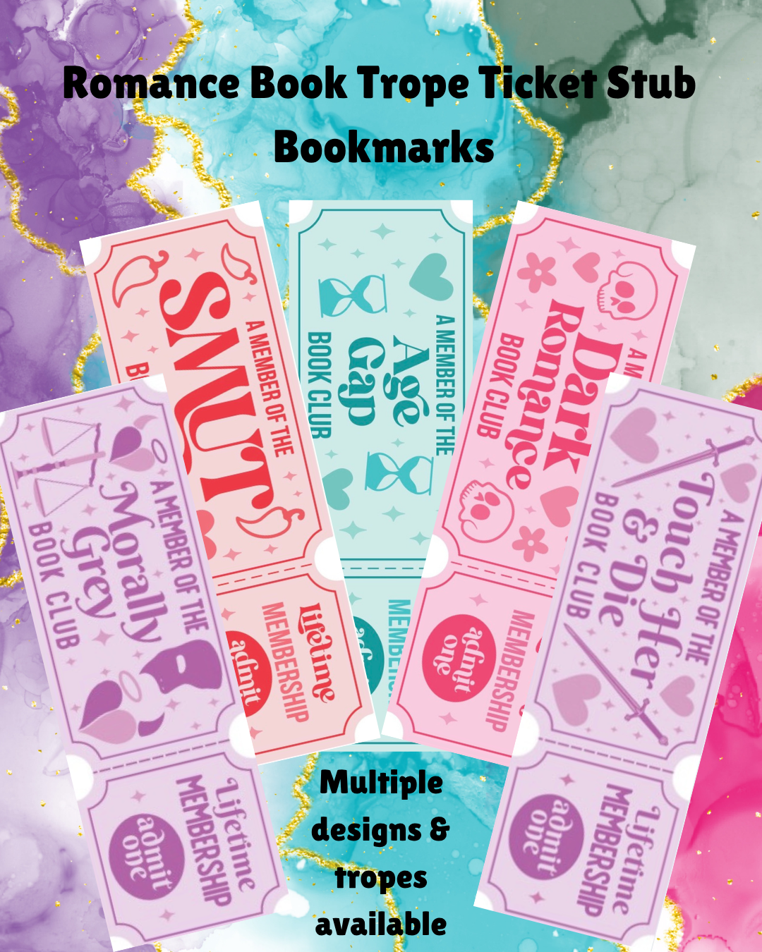Romance Book Trope Ticket Stub Bookmarks
